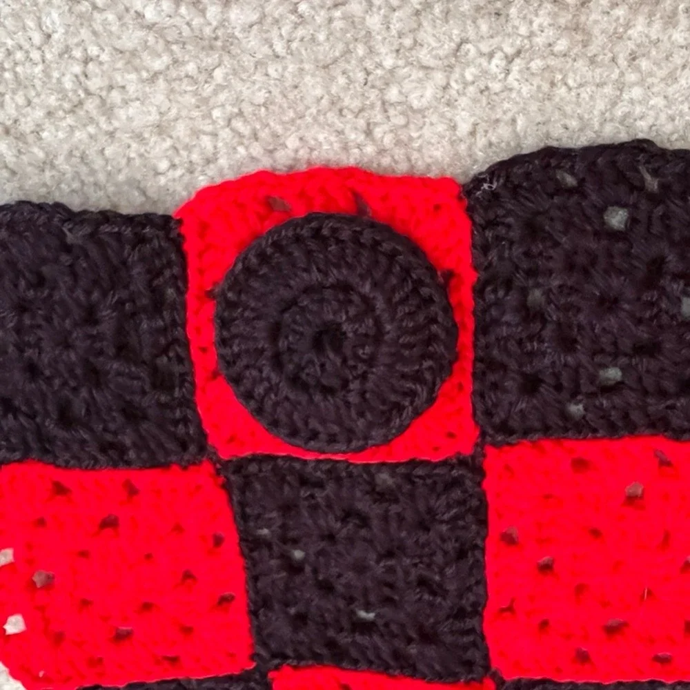 Vintage Handmade Crochet‎ Checkers and Tic Tac Toe Game Set - 2 in 1  Fun